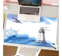 QRFASFZO Tappetino per mouse tappetino da ufficio multifunzione e antiscivolo,per migliorare la precisione e la velocità,Illustrazione ad acquerello di un faro in un mare blu in tempesta con,80x30 cm