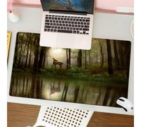 QRFASFZO Tappetino per mouse tappetino da ufficio multifunzione e antiscivolo,per migliorare la precisione e la velocità,Natura, cerbiatto nella foresta con riflesso sul lago, grafica boschi,80x30 cm