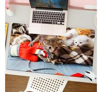 QRFASFZO Tappetino per mouse tappetino da ufficio multifunzione e antiscivolo,per migliorare la precisione e la velocità,Gatto, gattino appena nato che gioca su coperte a quadri e guanti ros,80x30 cm