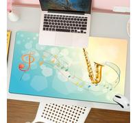 QRFASFZO Tappetino per mouse tappetino da ufficio multifunzione e antiscivolo,per migliorare la precisione e la velocità,Melodia del sassofono dorato, un sassofono dorato con note musicali m,80x30 cm