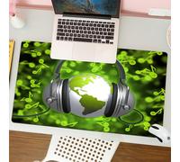 QRFASFZO Tappetino per mouse tappetino da ufficio multifunzione e antiscivolo,per migliorare la precisione e la velocità,Mondo, Composizione a tema musicale con cuffie DJ, note musicali e gl,80x30 cm