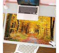 QRFASFZO Tappetino per mouse tappetino da ufficio multifunzione e antiscivolo,per migliorare la precisione e la velocità,Sentiero nel bosco autunnale,80x30 cm