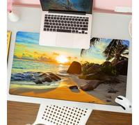 QRFASFZO Tappetino per mouse tappetino da ufficio multifunzione e antiscivolo,per migliorare la precisione e la velocità,Spiaggia, spiaggia tranquilla prima del tramonto, la luce dorata baci,80x30 cm