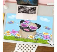 QRFASFZO Tappetino per mouse tappetino da ufficio multifunzione e antiscivolo,per migliorare la precisione e la velocità,Carlino, adorabile cucciolo sul campo di fiori fa, soffice tappeto in,80x30 cm