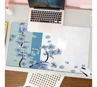 QRFASFZO Tappetino per mouse tappetino da ufficio multifunzione e antiscivolo,per migliorare la precisione e la velocità,Arte floreale blu, fiori blu in fiore e petali sparsi su sfondo bianc,80x30 cm