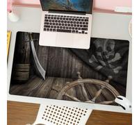 QRFASFZO Tappetino per mouse tappetino da ufficio multifunzione e antiscivolo,per migliorare la precisione e la velocità,Sciabola, timone e Jolly Roger, timone, spada e bandiera a forma di t,80x30 cm