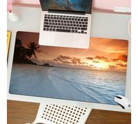 QRFASFZO Tappetino per mouse tappetino da ufficio multifunzione e antiscivolo,per migliorare la precisione e la velocità,Oceano, immagine, esotico, spiaggia, sabbia dorata, onda, pinne, mare,80x30 cm