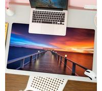 QRFASFZO Tappetino per mouse tappetino da ufficio multifunzione e antiscivolo,per migliorare la precisione e la velocità,Ponte alberato nel porto tra l'alba.,80x30 cm