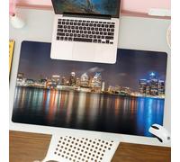 QRFASFZO Tappetino per mouse tappetino da ufficio multifunzione e antiscivolo,per migliorare la precisione e la velocità,Paesaggio urbano, lo skyline scintillante si riflette sull'acqua, cat,80x30 cm