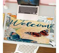 QRFASFZO Tappetino per mouse tappetino da ufficio multifunzione e antiscivolo,per migliorare la precisione e la velocità,Iris viola e rossi, fiori botanici. Fiore selvatico primaverile con f,80x30 cm