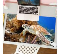 QRFASFZO Tappetino per mouse tappetino da ufficio multifunzione e antiscivolo,per migliorare la precisione e la velocità,Tartaruga, barriera corallina e tartaruga marina in primo piano, acqu,80x30 cm