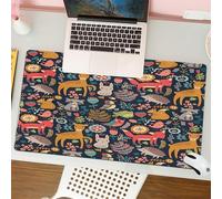 QRFASFZO Tappetino per mouse tappetino da ufficio multifunzione e antiscivolo,per migliorare la precisione e la velocità,Tema natalizio, cervi, volpi e altre creature della foresta ed elemen,80x30 cm