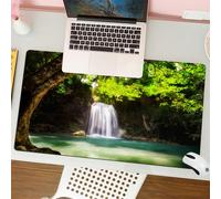 QRFASFZO Tappetino per mouse tappetino da ufficio multifunzione e antiscivolo,per migliorare la precisione e la velocità,Cascata, cascata che scorre verso il lago nel profondo della foresta,80x30 cm