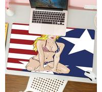 QRFASFZO Tappetino per mouse tappetino da ufficio multifunzione e antiscivolo,per migliorare la precisione e la velocità,Ragazza, top model americana bionda con costume da bagno con bandiera,80x30 cm