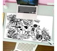 QRFASFZO Tappetino per mouse tappetino da ufficio multifunzione e antiscivolo,per migliorare la precisione e la velocità,Decorazioni da caccia, cani da caccia nella foresta, disegno monocrom,80x30 cm