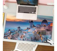 QRFASFZO Tappetino per mouse tappetino da ufficio multifunzione e antiscivolo,per migliorare la precisione e la velocità,Destinazione per la luna di miele sull'isola di Santorini, sera,80x30 cm