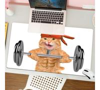 QRFASFZO Tappetino per mouse tappetino da ufficio multifunzione e antiscivolo,per migliorare la precisione e la velocità,Il gatto comico, il gatto con il turbante, mostra i suoi muscoli e,80x30 cm