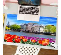 QRFASFZO Tappetino per mouse tappetino da ufficio multifunzione e antiscivolo,per migliorare la precisione e la velocità,Paesaggio, città europea Olanda Amsterdam Paesaggio della vecchia cit,80x30 cm