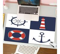 QRFASFZO Tappetino per mouse tappetino da ufficio multifunzione e antiscivolo,per migliorare la precisione e la velocità,Set di etichette nautiche. Simbolo di ancora, timone, faro e salvagen,80x30 cm