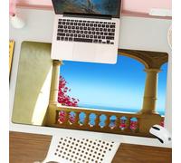 QRFASFZO Tappetino per mouse tappetino da ufficio multifunzione e antiscivolo,per migliorare la precisione e la velocità,Decorazione del patio, balcone antico con vista sul Mediterraneo Boug,80x30 cm