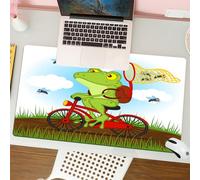 QRFASFZO Tappetino per mouse tappetino da ufficio multifunzione e antiscivolo,per migliorare la precisione e la velocità,rana divertente su una bicicletta che caccia svolazzando nella natura,80x30 cm