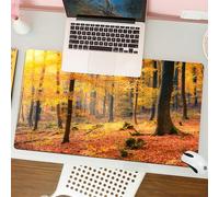 QRFASFZO Tappetino per mouse tappetino da ufficio multifunzione e antiscivolo,per migliorare la precisione e la velocità,Affascinanti boschi autunnali, la calda luce del sole bacia le foglie,80x30 cm