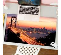QRFASFZO Tappetino per mouse tappetino da ufficio multifunzione e antiscivolo,per migliorare la precisione e la velocità,L'iconico ponte illumina lo skyline della città al tramonto con le sc,80x30 cm