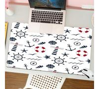 QRFASFZO Tappetino per mouse tappetino da ufficio multifunzione e antiscivolo,per migliorare la precisione e la velocità,Faro, Ancore Nautiche Onde Caschi e Sagome di Animali Bussola Navegac,80x30 cm
