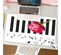 QRFASFZO Tappetino per mouse tappetino da ufficio multifunzione e antiscivolo,per migliorare la precisione e la velocità,Moderna rosa rossa disegnata a mano sul pianoforte con note musicali,80x30 cm