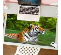QRFASFZO Tappetino per mouse tappetino da ufficio multifunzione e antiscivolo,per migliorare la precisione e la velocità,Tigre, grande gatto siberiano nero a strisce che nuota nel lago nella,80x30 cm