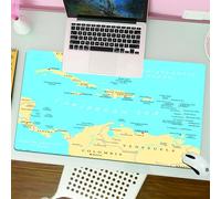 QRFASFZO Tappetino per mouse tappetino da ufficio multifunzione e antiscivolo,per migliorare la precisione e la velocità,Mappa dettagliata dei Caraibi, paesi, isole e città costiere,80x30 cm