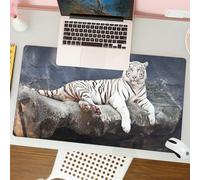 QRFASFZO Tappetino per mouse tappetino da ufficio multifunzione e antiscivolo,per migliorare la precisione e la velocità,Elegante tigre bianca seduta sulla roccia, il momento tranquillo dell,80x30 cm