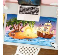 QRFASFZO Tappetino per mouse tappetino da ufficio multifunzione e antiscivolo,per migliorare la precisione e la velocità, Pirate, île au trésor avec palmiers Fantastique ciel nocturne Drapea,80x30 cm