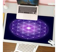 QRFASFZO Tappetino per mouse tappetino da ufficio multifunzione e antiscivolo,per migliorare la precisione e la velocità,Forme geometriche viola scintillanti, fiori della vita che brillano i,80x30 cm