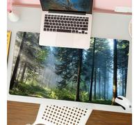 QRFASFZO Tappetino per mouse tappetino da ufficio multifunzione e antiscivolo,per migliorare la precisione e la velocità,Un sentiero tranquillo tra alberi alti, immerso nel sole che penetra,80x30 cm