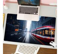 QRFASFZO Tappetino per mouse tappetino da ufficio multifunzione e antiscivolo,per migliorare la precisione e la velocità,Tram che viaggia in città, strade cittadine che viaggiano sotto la pi,80x30 cm