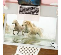 QRFASFZO Tappetino per mouse tappetino da ufficio multifunzione e antiscivolo,per migliorare la precisione e la velocità,Animali, una mandria di cavalli che attraversa acque poco profonde, e,80x30 cm