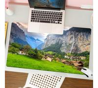 QRFASFZO Tappetino per mouse tappetino da ufficio multifunzione e antiscivolo,per migliorare la precisione e la velocità,Fattoria, città sulle rocce sullo sfondo della cascata, picchi europe,80x30 cm
