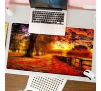 QRFASFZO Tappetino per mouse tappetino da ufficio multifunzione e antiscivolo,per migliorare la precisione e la velocità,Una strada tranquilla in autunno, immersa nella morbida luce del sole,80x30 cm