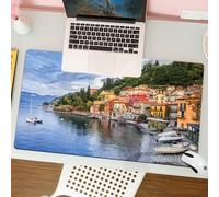 QRFASFZO Tappetino per mouse tappetino da ufficio multifunzione e antiscivolo,per migliorare la precisione e la velocità,Arredamento italiano, villaggio estivo sul Mar Mediterraneo con,80x30 cm