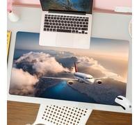 QRFASFZO Tappetino per mouse tappetino da ufficio multifunzione e antiscivolo,per migliorare la precisione e la velocità,Un aereo bianco sorvola montagne e nuvole basse al tramonto in estate,80x30 cm