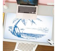 QRFASFZO Tappetino per mouse tappetino da ufficio multifunzione e antiscivolo,per migliorare la precisione e la velocità,Schizzo di spiaggia, schizzo blu di palme e mare in una scena di spia,80x30 cm