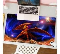 QRFASFZO Tappetino per mouse tappetino da ufficio multifunzione e antiscivolo,per migliorare la precisione e la velocità,Drago, scena fantasy, cavaliere del drago contro il cosmo, galassia,80x30 cm