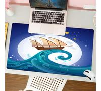 QRFASFZO Tappetino per mouse tappetino da ufficio multifunzione e antiscivolo,per migliorare la precisione e la velocità,Luna, vecchia nave con tempesta che cavalca le onde, stile luna piena,80x30 cm