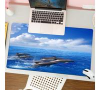QRFASFZO Tappetino per mouse tappetino da ufficio multifunzione e antiscivolo,per migliorare la precisione e la velocità,Fotografia di vita marina: delfini che saltano nel mare blu e nuvole,80x30 cm