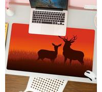 QRFASFZO Tappetino per mouse tappetino da ufficio multifunzione e antiscivolo,per migliorare la precisione e la velocità,Caccia, illustrazione della silhouette di un cervo e di una cerva su,80x30 cm