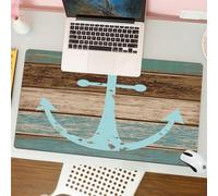 QRFASFZO Tappetino per mouse tappetino da ufficio multifunzione e antiscivolo,per migliorare la precisione e la velocità,Ancora di, Ancora per barca, assi di legno rustiche nautiche, azzurro,80x30 cm