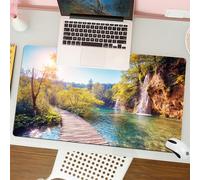 QRFASFZO Tappetino per mouse tappetino da ufficio multifunzione e antiscivolo,per migliorare la precisione e la velocità,Natura, lago idilliaco con la cascata che scende dalle colline nel,80x30 cm