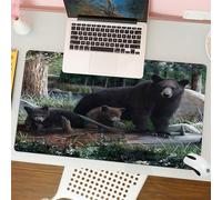 QRFASFZO Tappetino per mouse tappetino da ufficio multifunzione e antiscivolo,per migliorare la precisione e la velocità,Nella foresta incantata, un'orsa e i suoi cuccioli fanno la guardia,80x30 cm