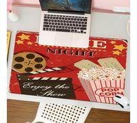 QRFASFZO Tappetino per mouse tappetino da ufficio multifunzione e antiscivolo,per migliorare la precisione e la velocità,Manifesto retrò per la serata cinema con bobine di film, ciak, popcor,80x30 cm